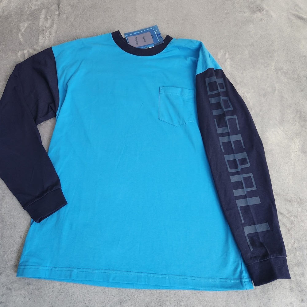New Acne Studios Long Sleeve Pocket Shirt Blue Navy Oversized S Fits M Baseball